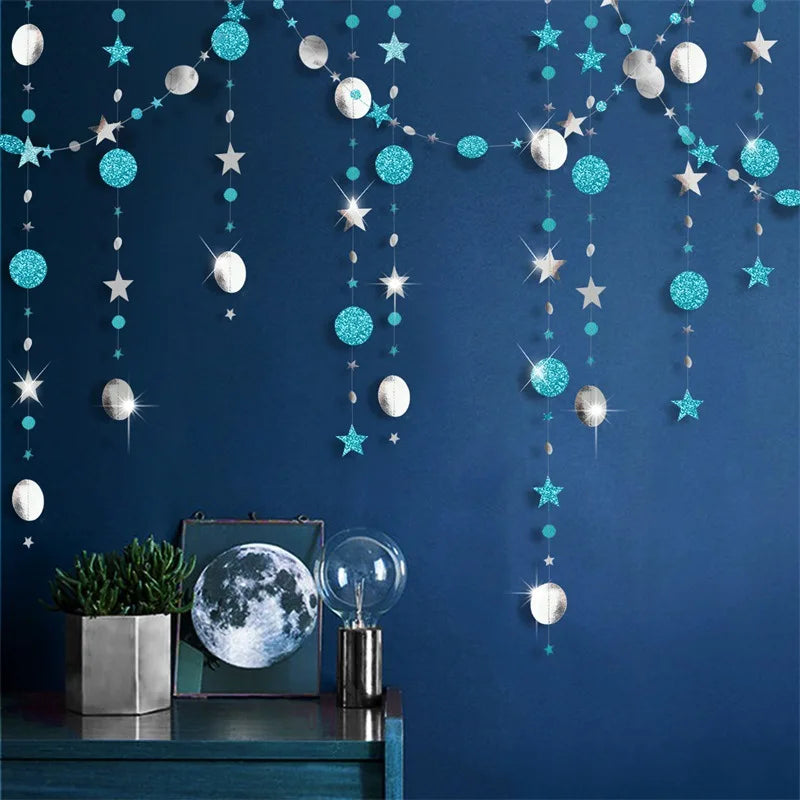 4M Paper Star Round Garland Banner Adult Birthday Party Decorations Kids Boy Girl Baby Shower Hanging Curtain DIY Wedding Decor