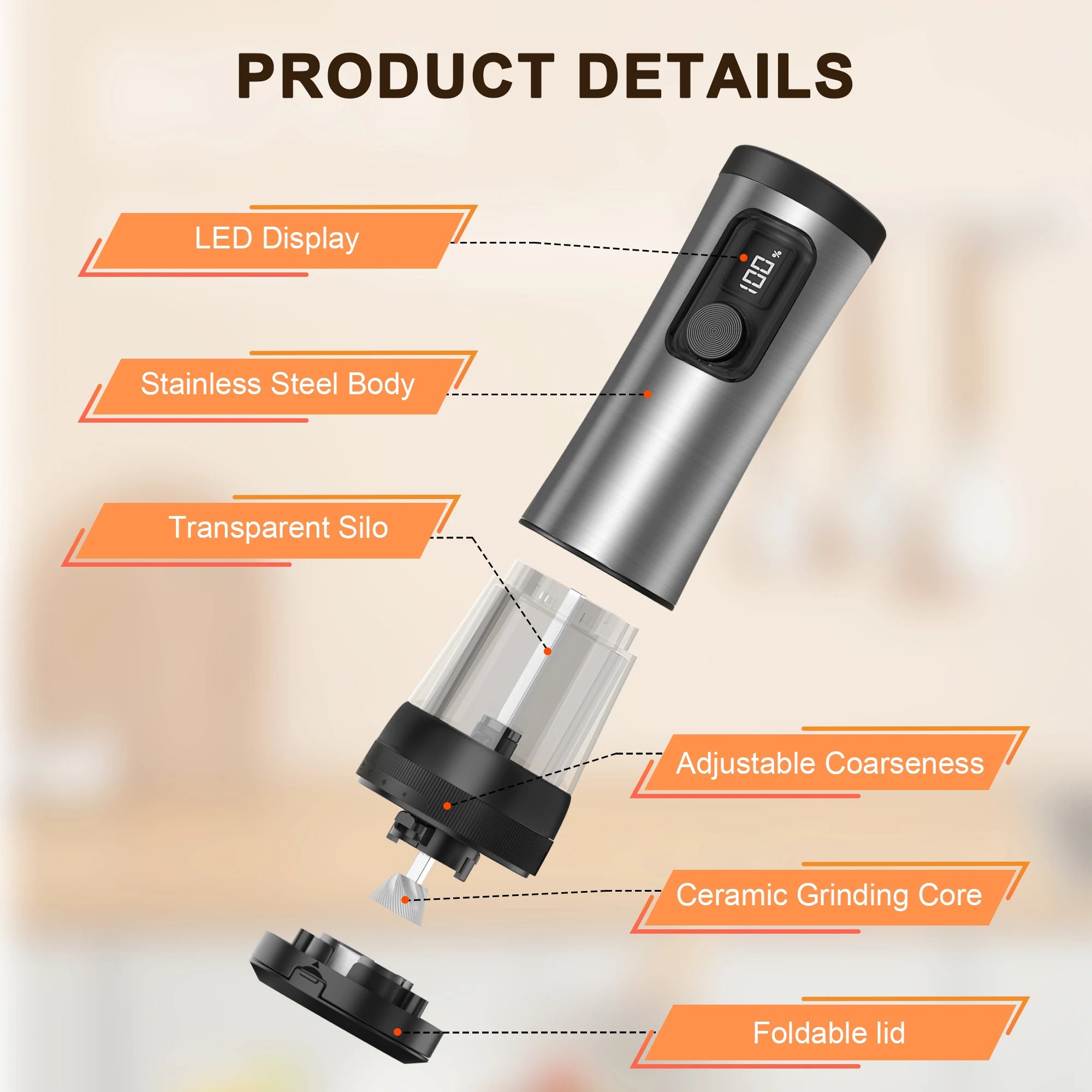 US STOCK Electric Salt and Pepper Grinder Set  Rechargeable Auto Pepper Mill Shakers with Adjustable Coarseness 2 Speed Setting