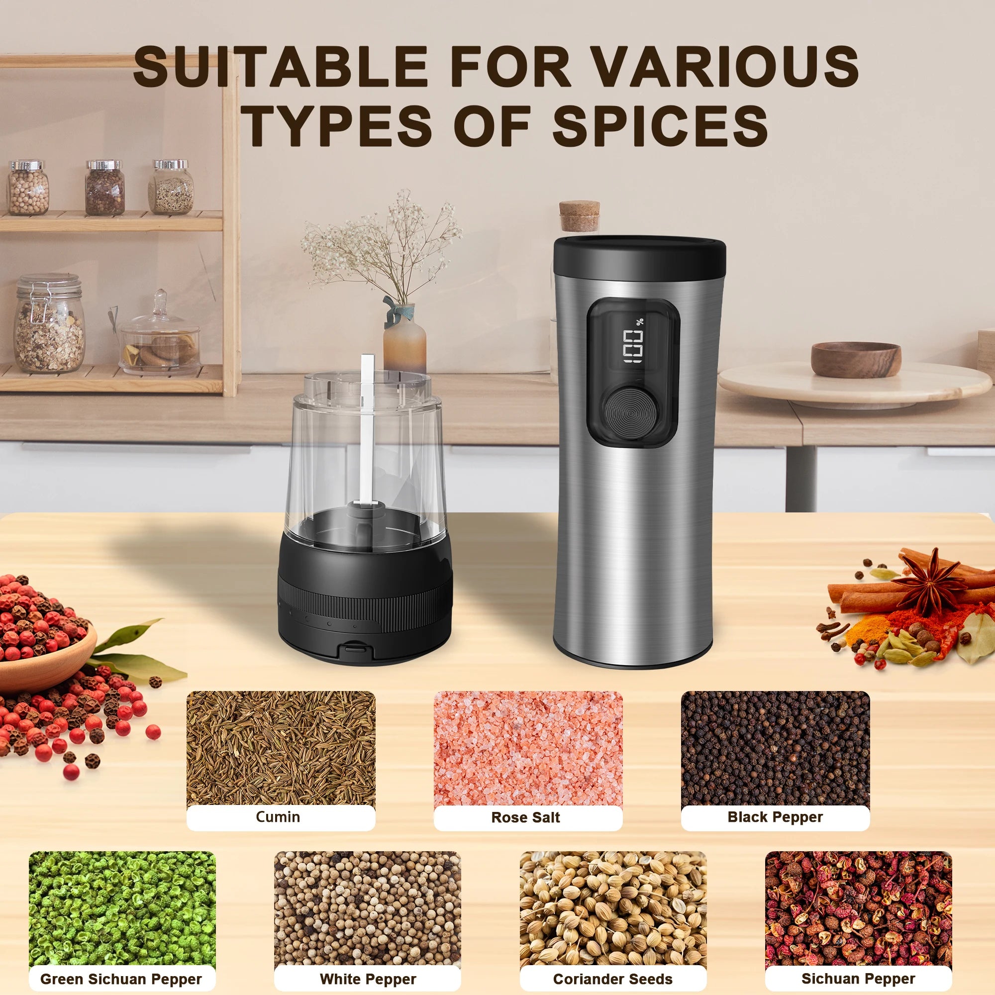 US STOCK Electric Salt and Pepper Grinder Set  Rechargeable Auto Pepper Mill Shakers with Adjustable Coarseness 2 Speed Setting