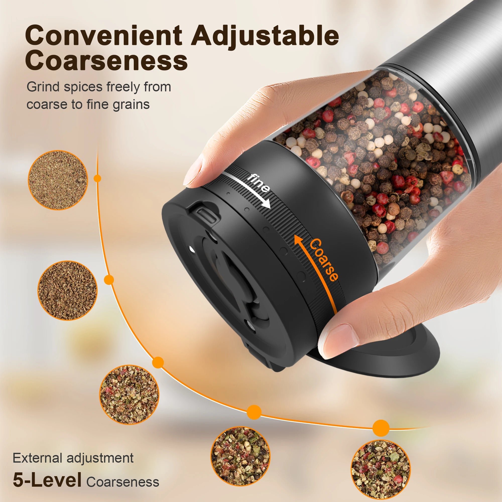 US STOCK Electric Salt and Pepper Grinder Set  Rechargeable Auto Pepper Mill Shakers with Adjustable Coarseness 2 Speed Setting