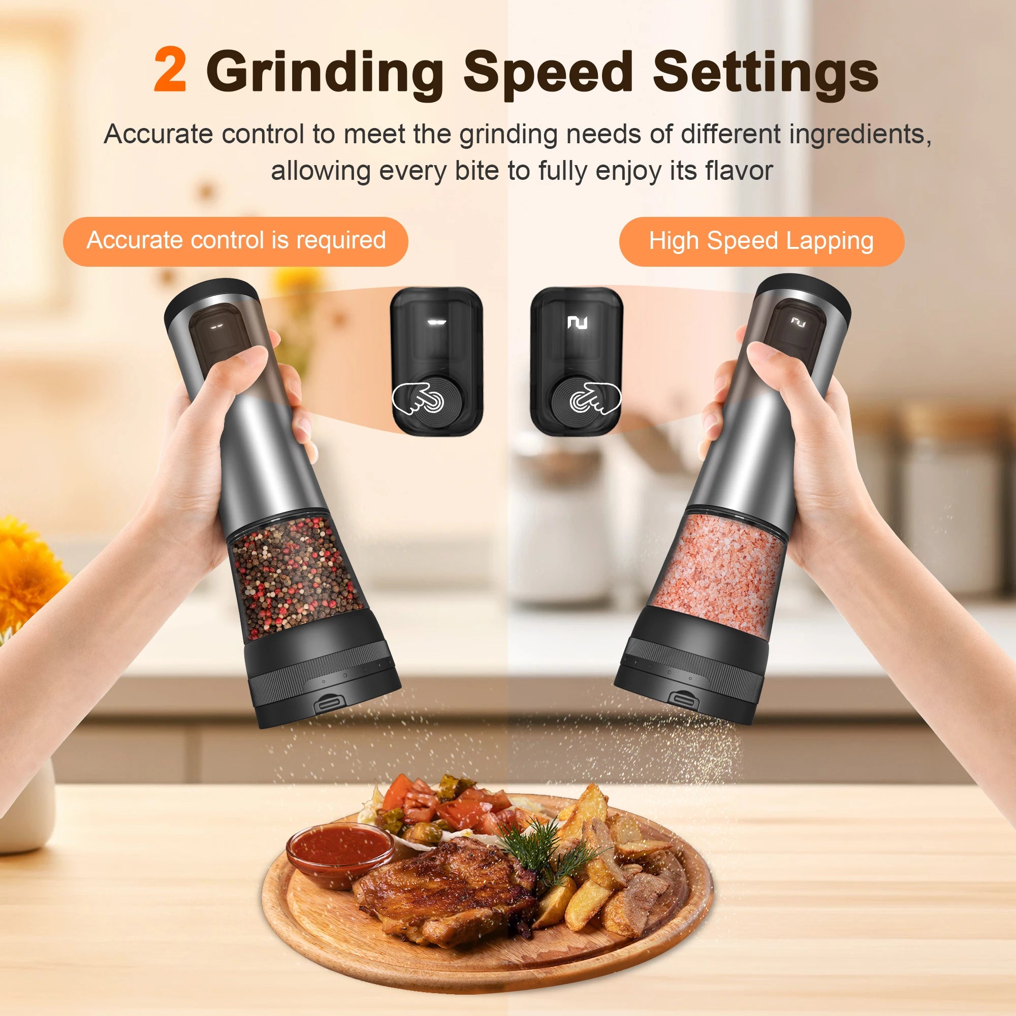 US STOCK Electric Salt and Pepper Grinder Set Rechargeable Automatic Pepper Mill Shakers with Adjustable Coarseness and 2 Speed Settings