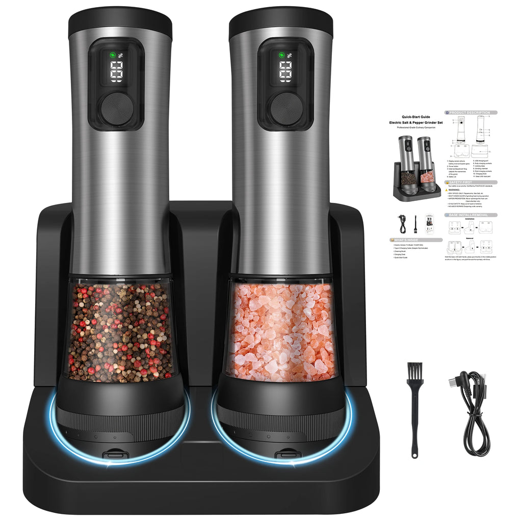US STOCK Electric Salt and Pepper Grinder Set Rechargeable Automatic Pepper Mill Shakers with Adjustable Coarseness and 2 Speed Settings