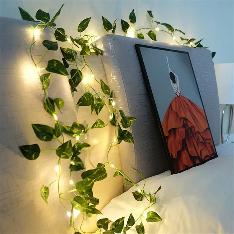 Flower Green Leaf String Lights Artificial Vine Fairy Lights Battery Operated Christmas Tree Garland Light for Wedding Home Decor