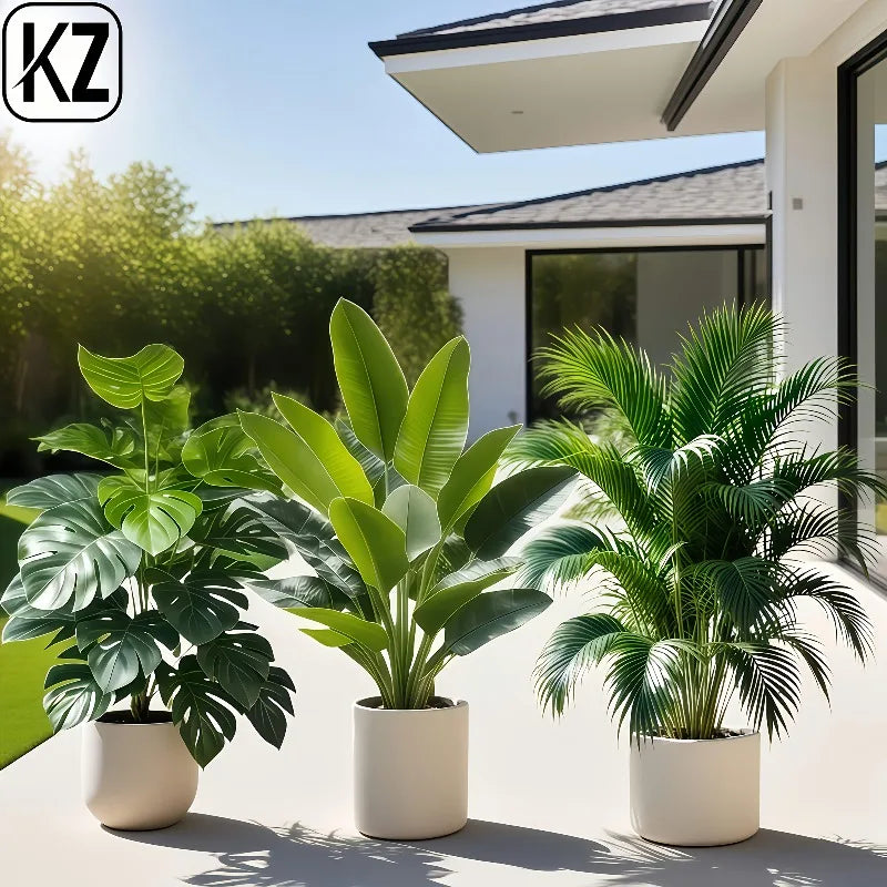3-piece Artificial Plant Set, Lush Banana Tree, Monstera Palm for Home, Wedding, Garden, Balcony, Office, Decoration