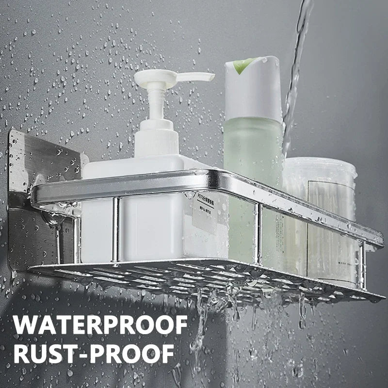 Duscheckregal ohne Bohren – Aluminium Wandregal für Bad, Shampoo & Zubehör | Schwarz & Silber