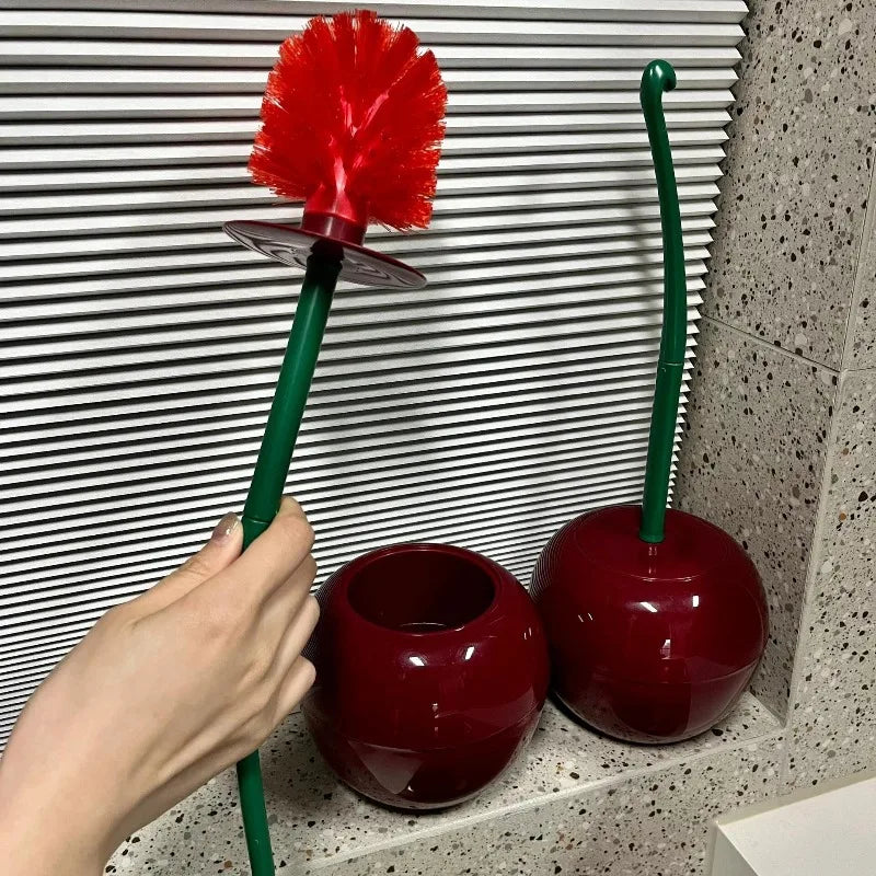 Red toilet brush with holder, bathroom accessory, creative, pretty cherry-shaped toilet brush set