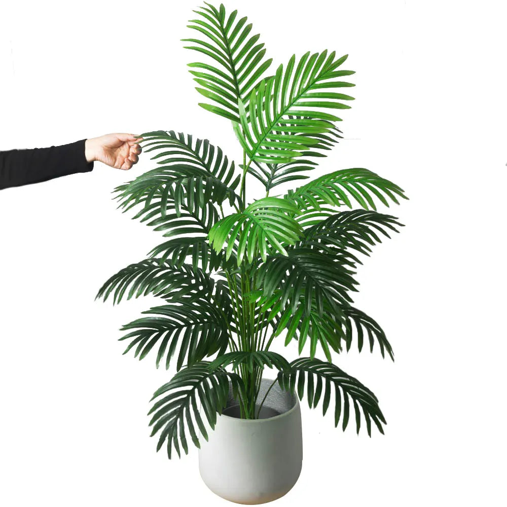 68-113cm Artificial Palm Tree, Tropical Fake Plants, Green Plastic Palm Leaves, Large Monstera Tree Branch for Home and Garden Decoration