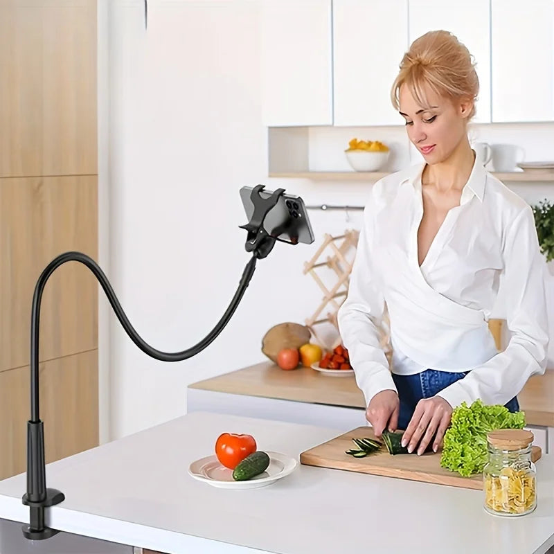 Lazy Night Desktop Cell Phone Clamp Holder, Flexible Long Arm Gooseneck, Lazy Person Mount with Grip, Overhead Live Mount