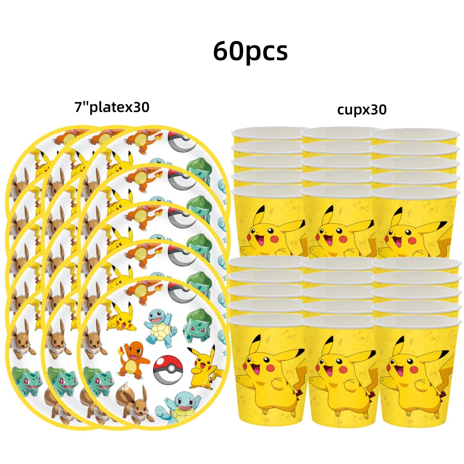 Pokémon Party Set – Pikachu Partygeschirr mit Tellern, Bechern, Servietten & Deko