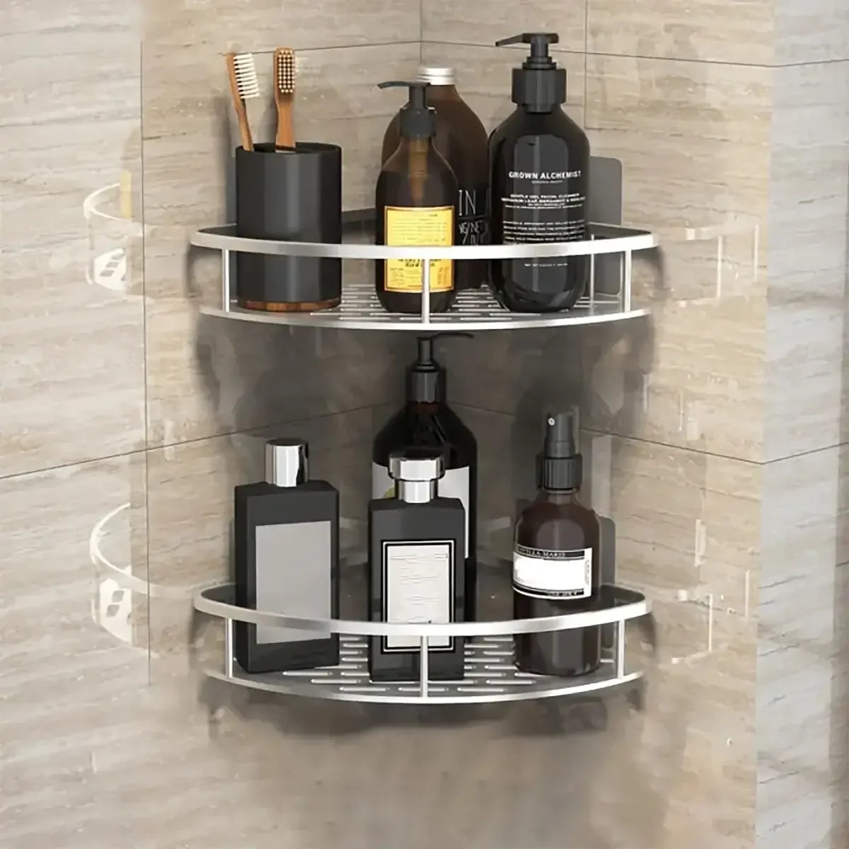 Duscheckregal ohne Bohren – Aluminium Wandregal für Bad, Shampoo & Zubehör | Schwarz & Silber