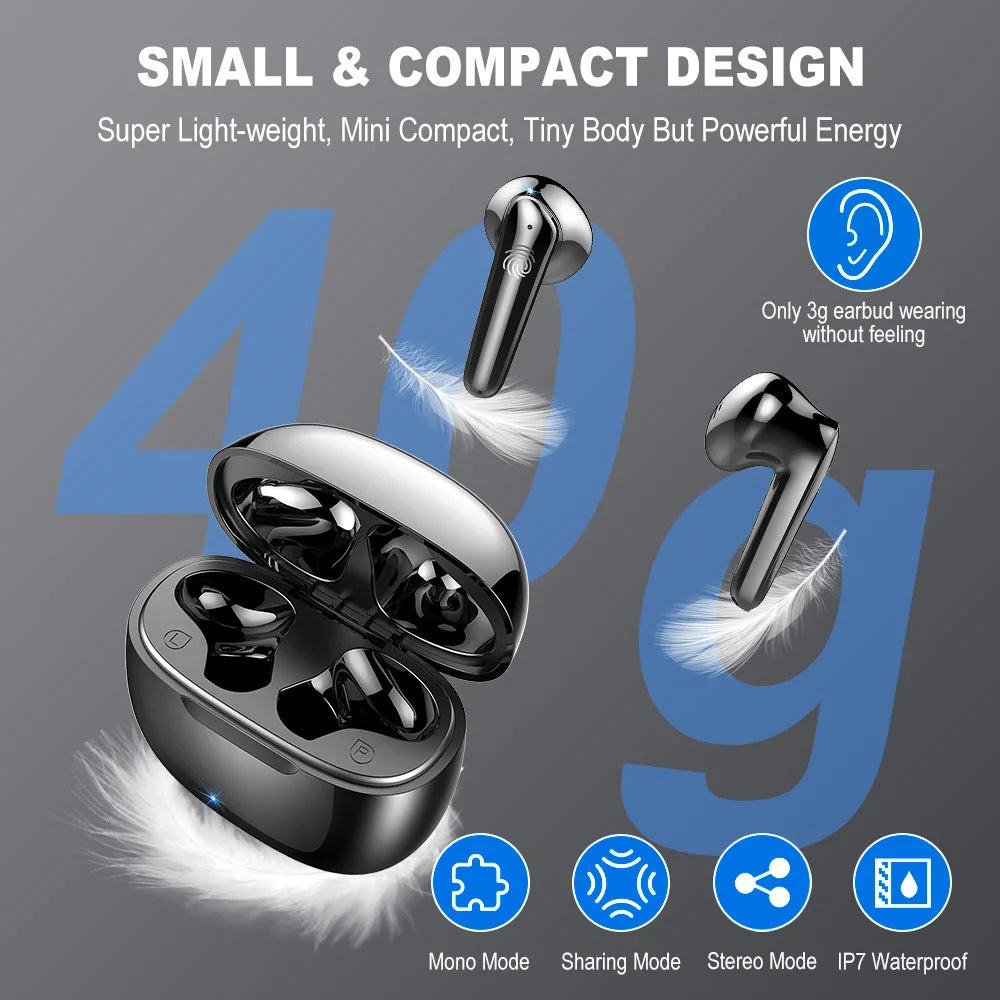 Kabellose Ohrhörer Bluetooth 5.3 – HiFi Stereo, 4 Mikrofone, Touch Control, 40h Akku