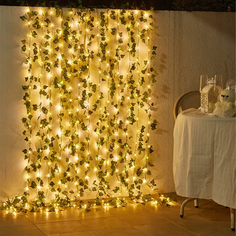 Flower Green Leaf String Lights Artificial Vine Fairy Lights Battery Operated Christmas Tree Garland Light for Wedding Home Decor
