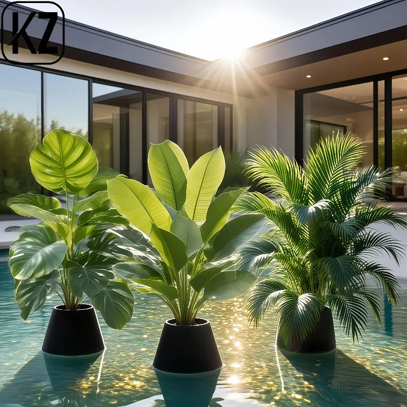 3-piece Artificial Plant Set, Lush Banana Tree, Monstera Palm for Home, Wedding, Garden, Balcony, Office, Decoration