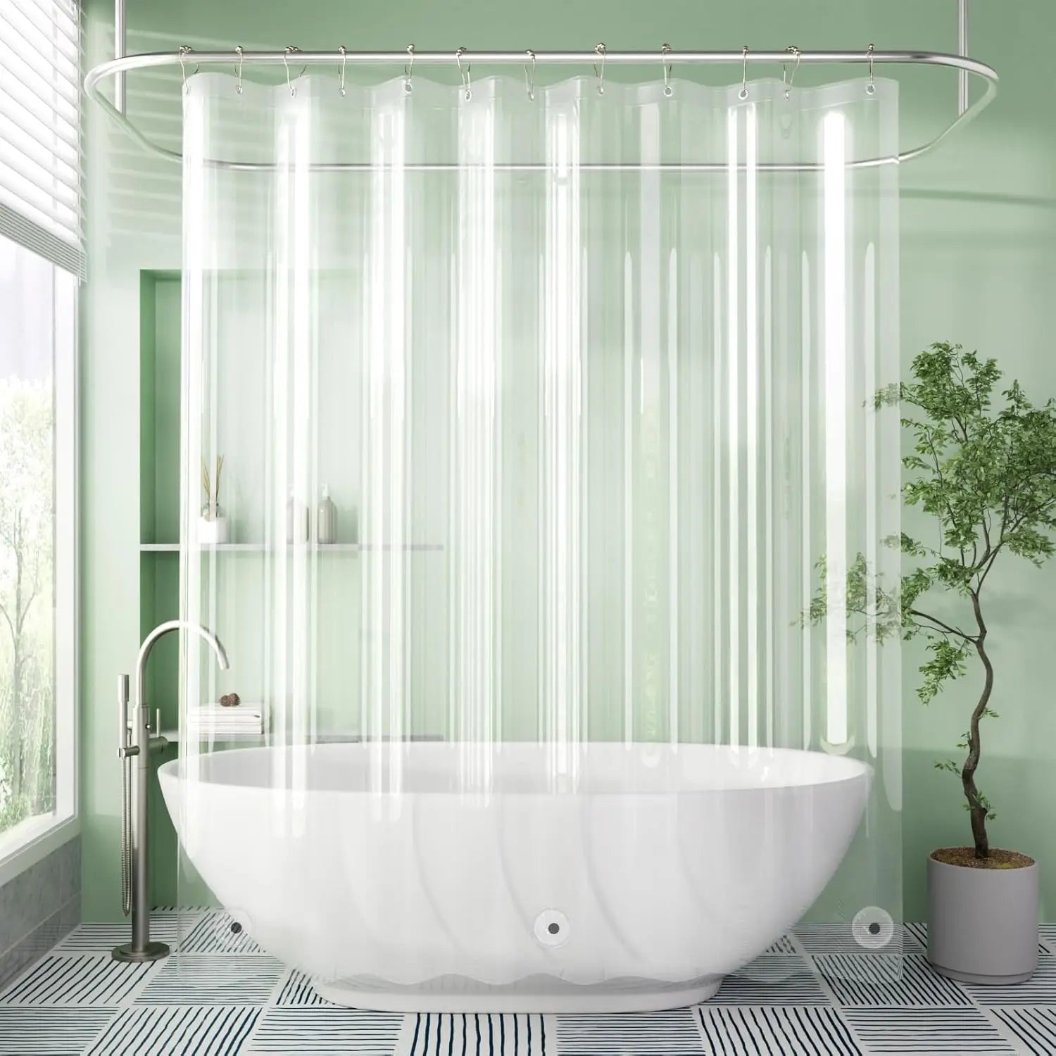 Transparent PEVA Shower Curtain – Waterproof with Magnetic Weights, Stain-Resistant and 12 Rustproof Eyelets