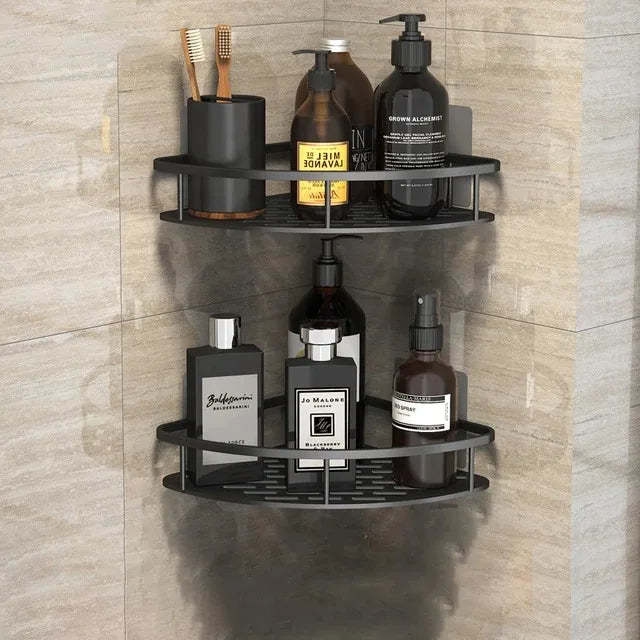 Duscheckregal ohne Bohren – Aluminium Wandregal für Bad, Shampoo & Zubehör | Schwarz & Silber