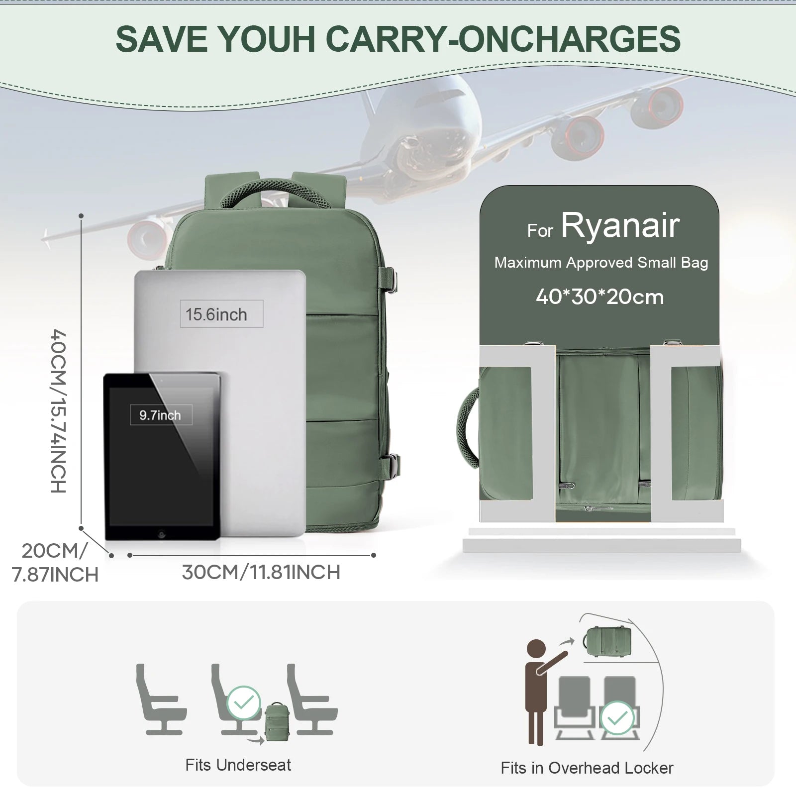 Ryanair Rucksack 40x20x30 cm – Handgepäck für Herren & Damen, Laptop & Reise