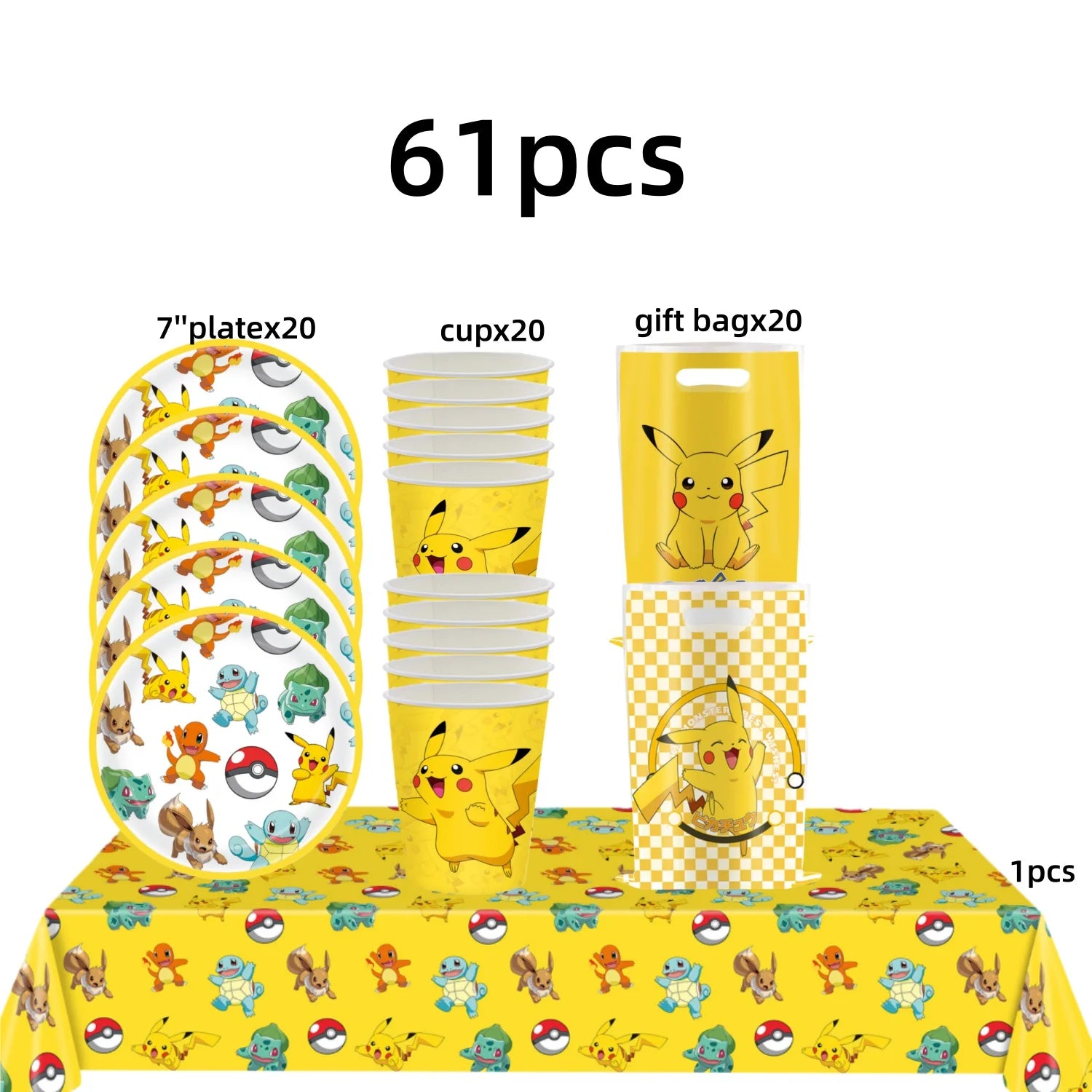 Pokémon Party Set – Pikachu Partygeschirr mit Tellern, Bechern, Servietten & Deko