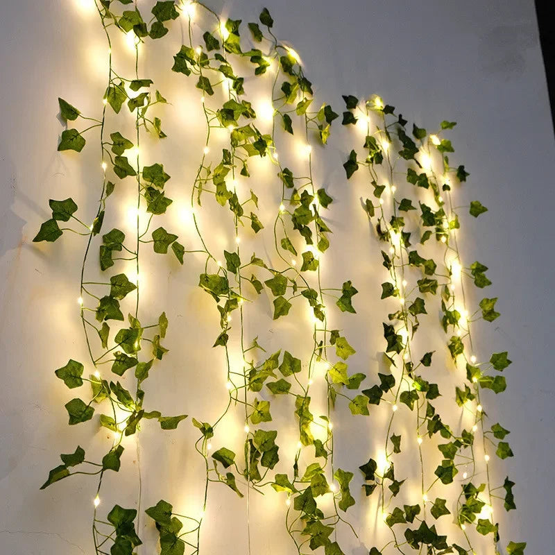 Flower Green Leaf String Lights Artificial Vine Fairy Lights Battery Operated Christmas Tree Garland Light for Wedding Home Decor