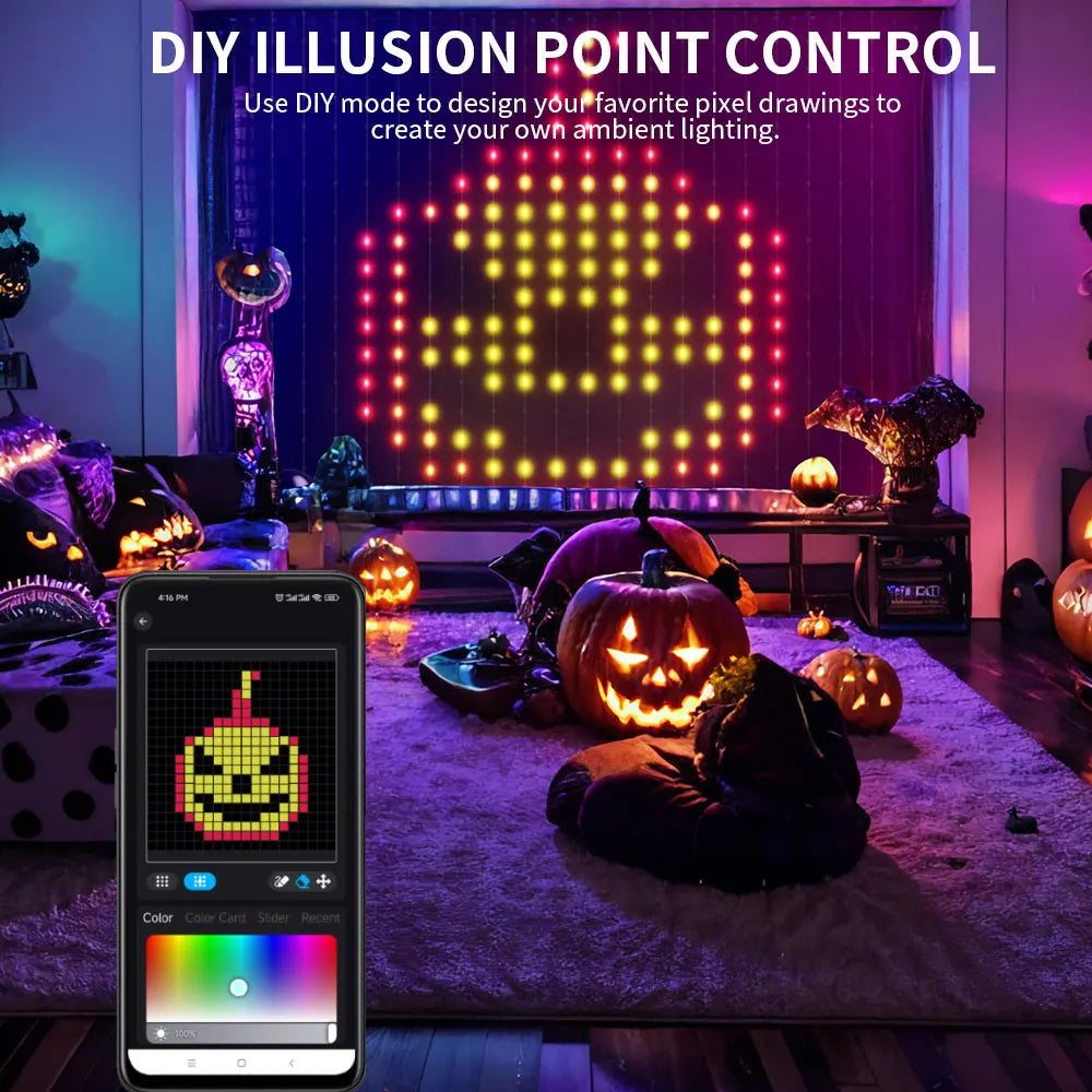WS2812 Curtain Light RGB Colorful DIY Text Custom Pattern Colorful Dot Control Leather Thread Light LED Curtain Light String