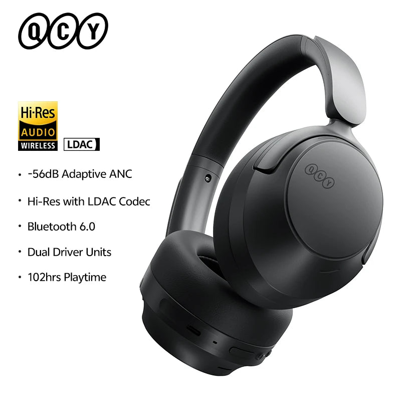QCY H3S -56dB Adaptive ANC Over-Ear Headphones Hi-Res LDAC Spatial Sound Wireless Headphones Bluetooth 6.0 Dual Driver 102H Headset