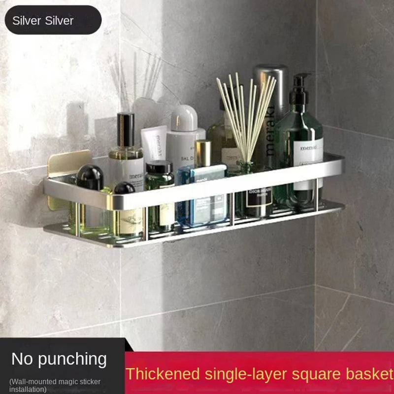 Duscheckregal ohne Bohren – Aluminium Wandregal für Bad, Shampoo & Zubehör | Schwarz & Silber