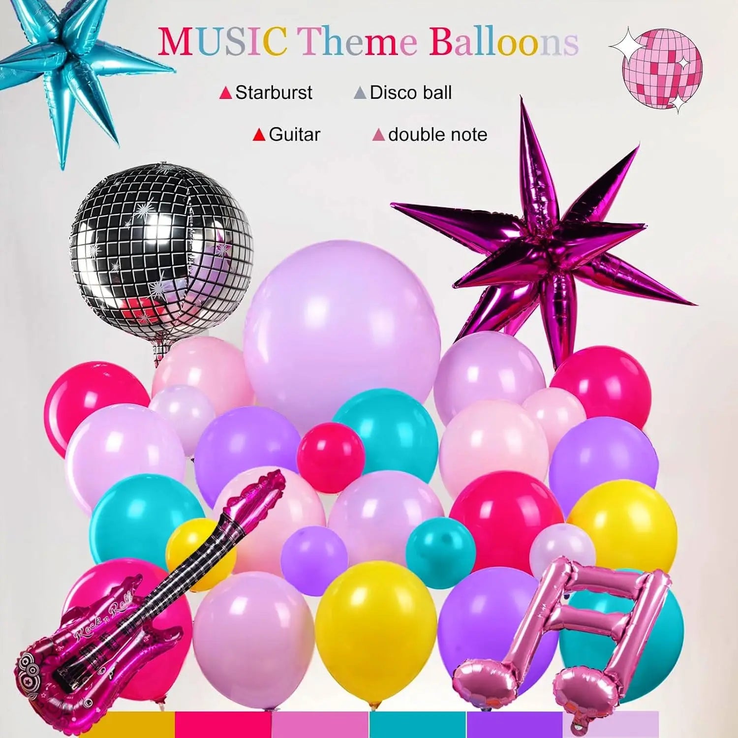 Kpop Geburtstagsdeko Set 139-teilig – Ballons, Sterne & Disco | Rosa, Lila & Türkis