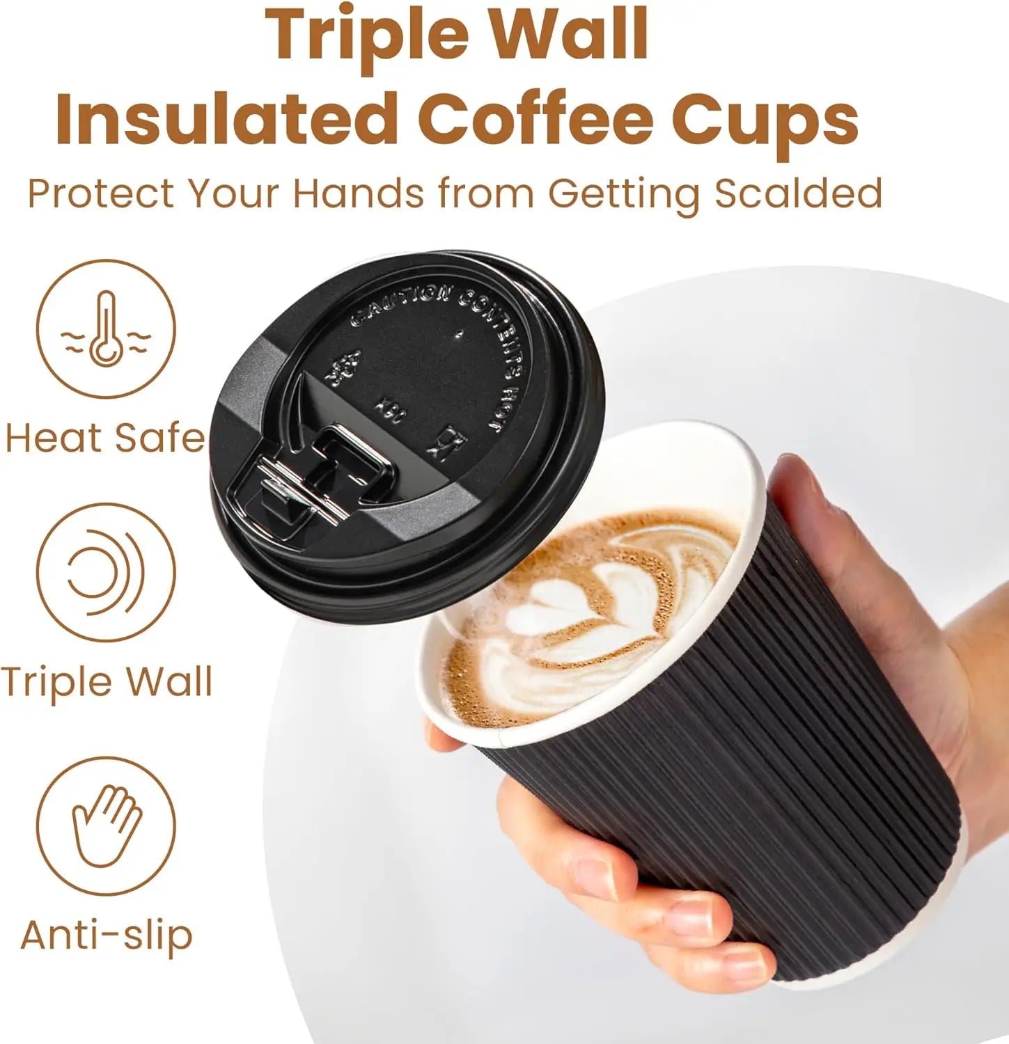 Einweg-Kaffeebecher 12oz mit Deckel – Triple Wall Isolierung, Schwarz & Weiß | 15, 25 oder 50 Stück