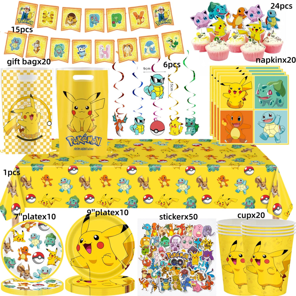 Pokémon Party Set – Pikachu Partygeschirr mit Tellern, Bechern, Servietten & Deko