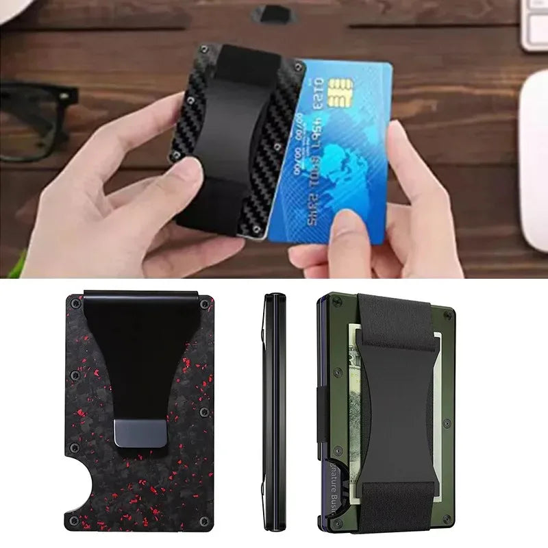 Men's Minimalist Ultra-Thin Carbon Fiber Metal Card Holder, Multi-Language Version RFID Anti-Theft Credit Card Holder