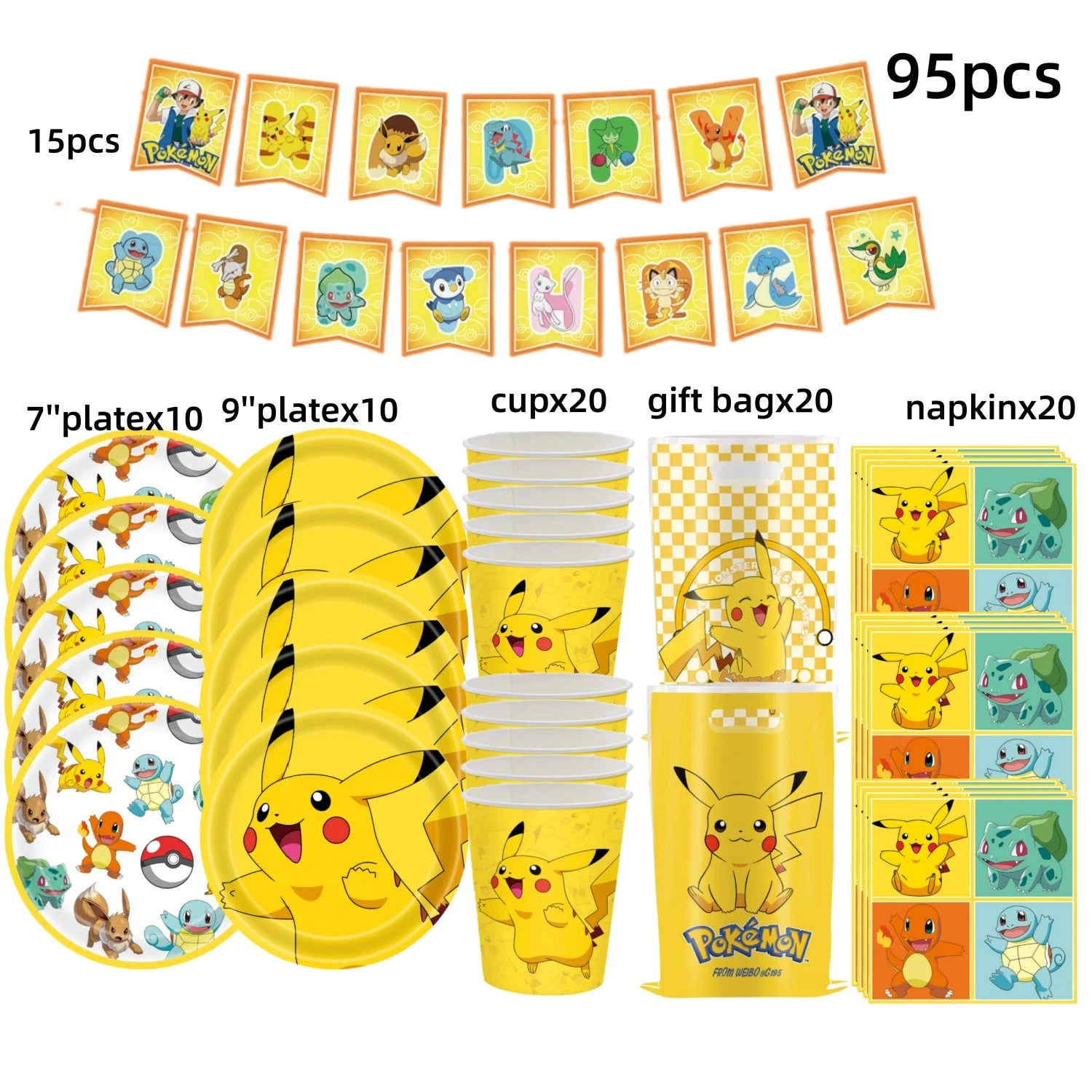 Pokémon Party Set – Pikachu Partygeschirr mit Tellern, Bechern, Servietten & Deko