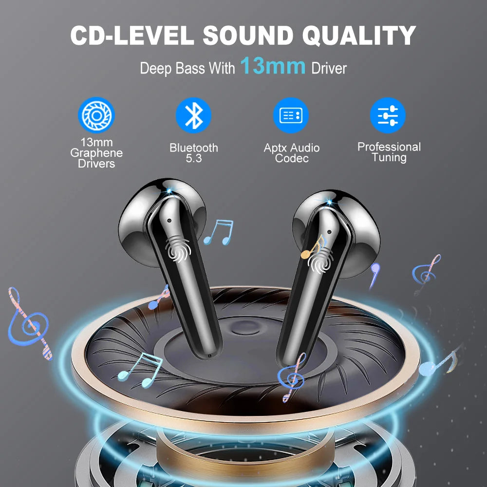 Kabellose Ohrhörer Bluetooth 5.3 – HiFi Stereo, 4 Mikrofone, Touch Control, 40h Akku