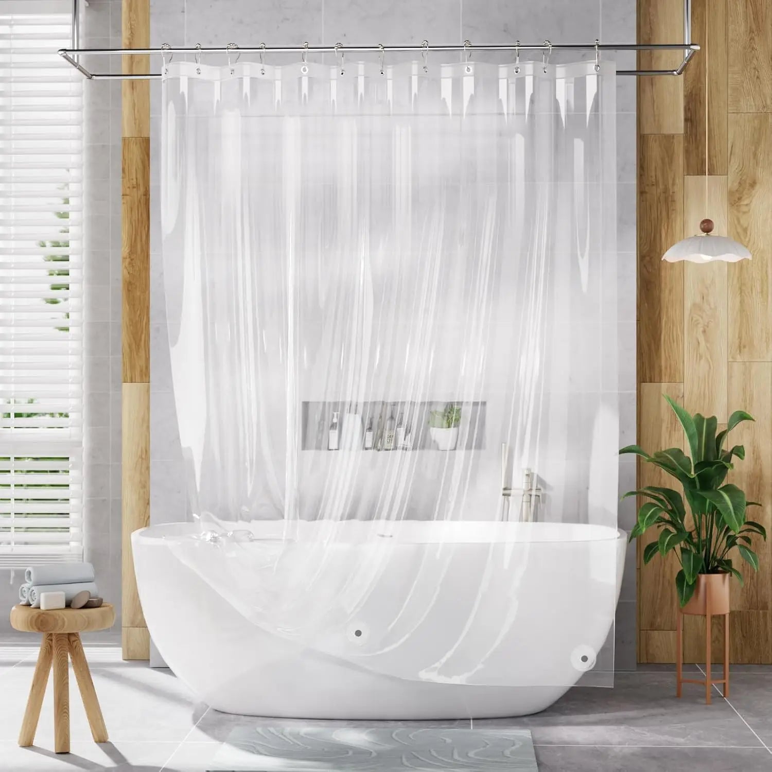 Transparent PEVA Shower Curtain – Waterproof with Magnetic Weights, Stain-Resistant and 12 Rustproof Eyelets
