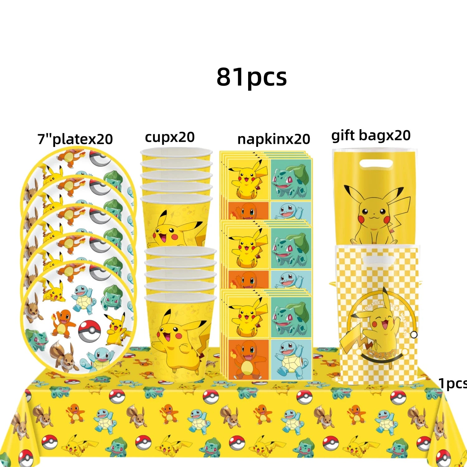 Pokémon Party Set – Pikachu Partygeschirr mit Tellern, Bechern, Servietten & Deko