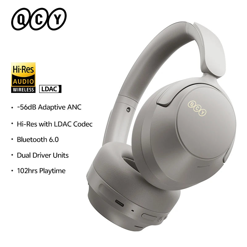 QCY H3S -56dB Adaptive ANC Over-Ear Headphones Hi-Res LDAC Spatial Sound Wireless Headphones Bluetooth 6.0 Dual Driver 102H Headset
