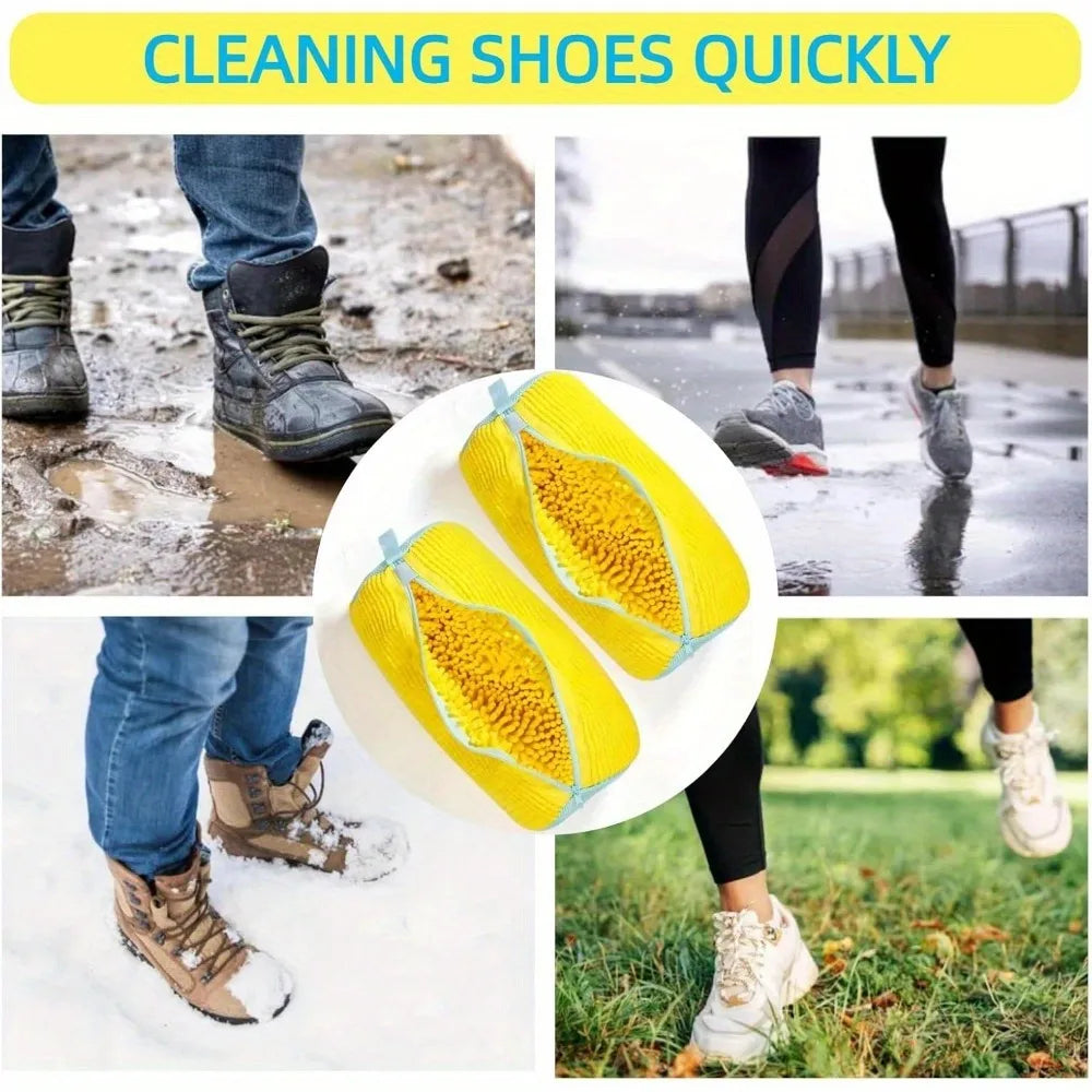1 piece durable shoe washing machine bag for all shoe types - yellow with blue zipper, oval laundry bag with rich lint I
