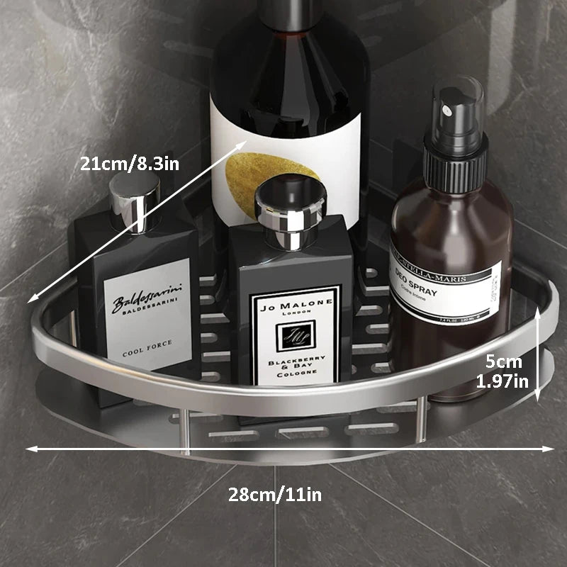 Duscheckregal ohne Bohren – Aluminium Wandregal für Bad, Shampoo & Zubehör | Schwarz & Silber