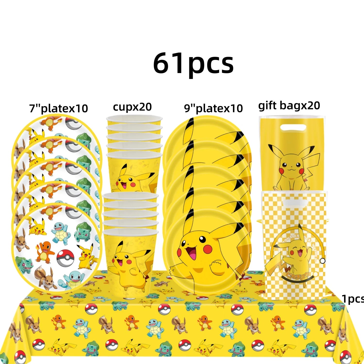 Pokémon Party Set – Pikachu Partygeschirr mit Tellern, Bechern, Servietten & Deko