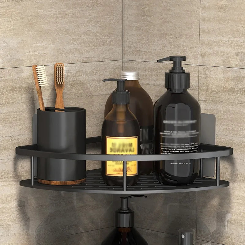 Duscheckregal ohne Bohren – Aluminium Wandregal für Bad, Shampoo & Zubehör | Schwarz & Silber