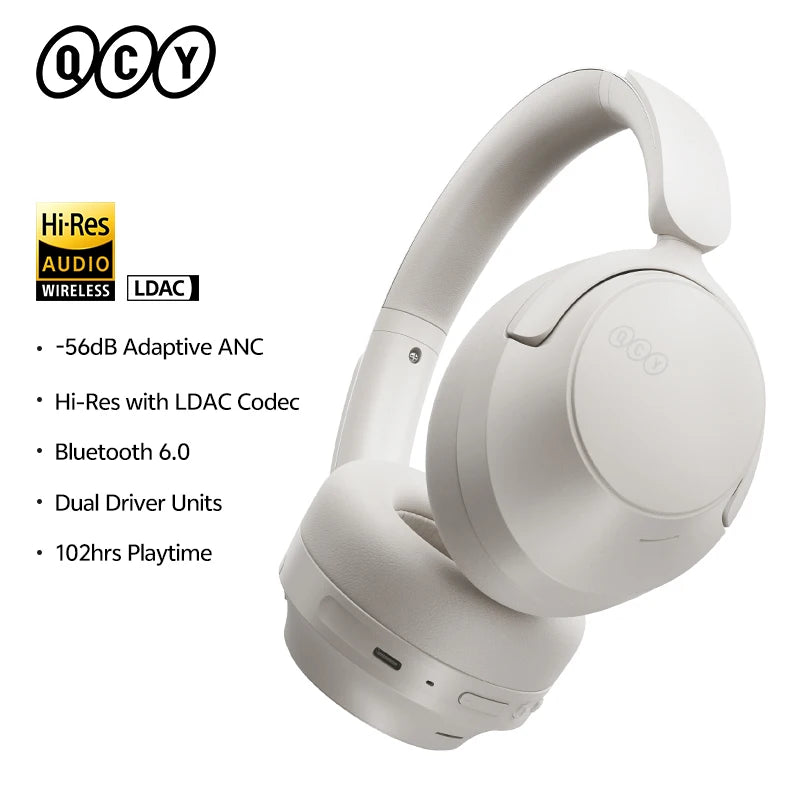 QCY H3S -56dB Adaptive ANC Over-Ear Headphones Hi-Res LDAC Spatial Sound Wireless Headphones Bluetooth 6.0 Dual Driver 102H Headset