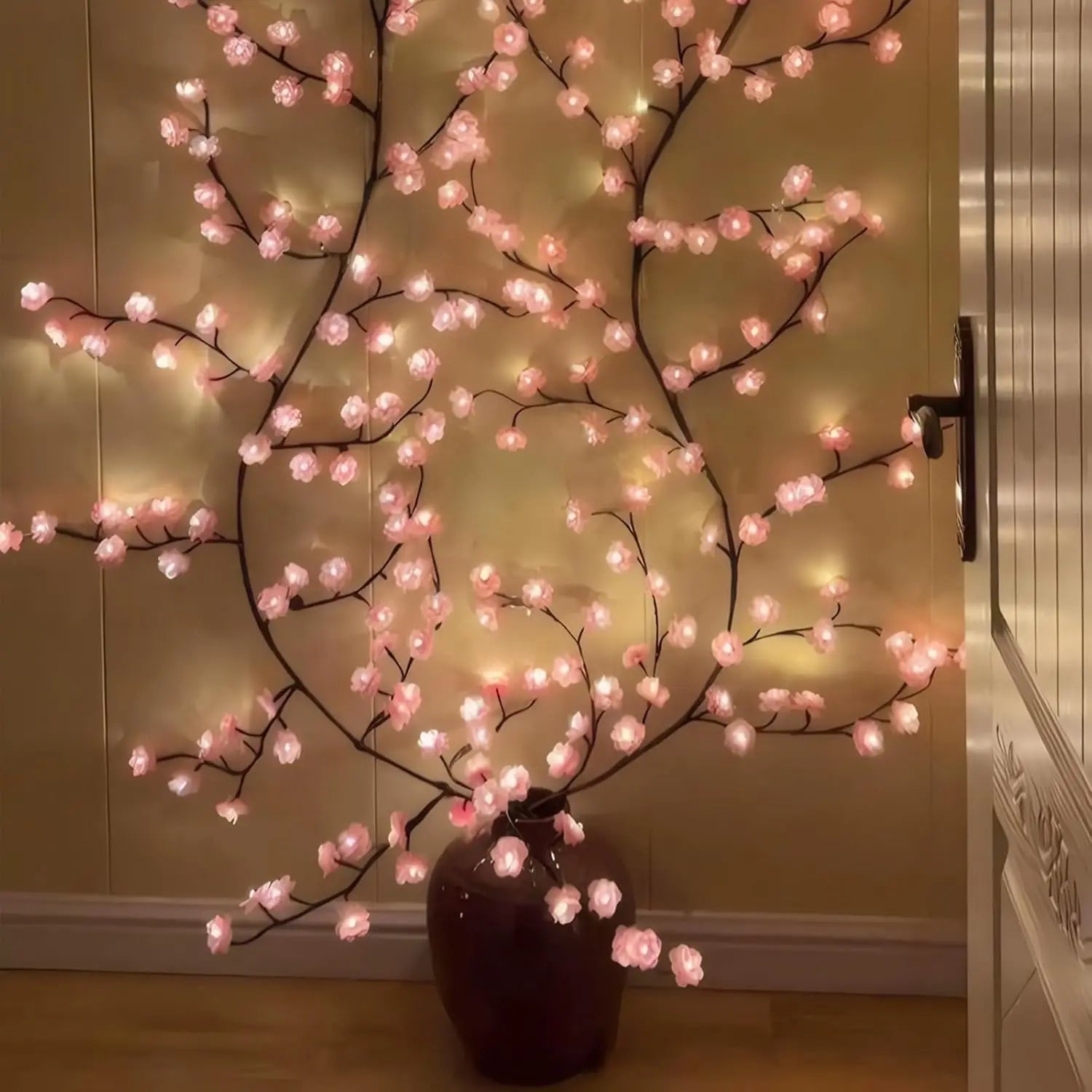 LED Kirschblüten Lichterzweig – Dekorative Wanddeko für Innenräume, USB-betrieben