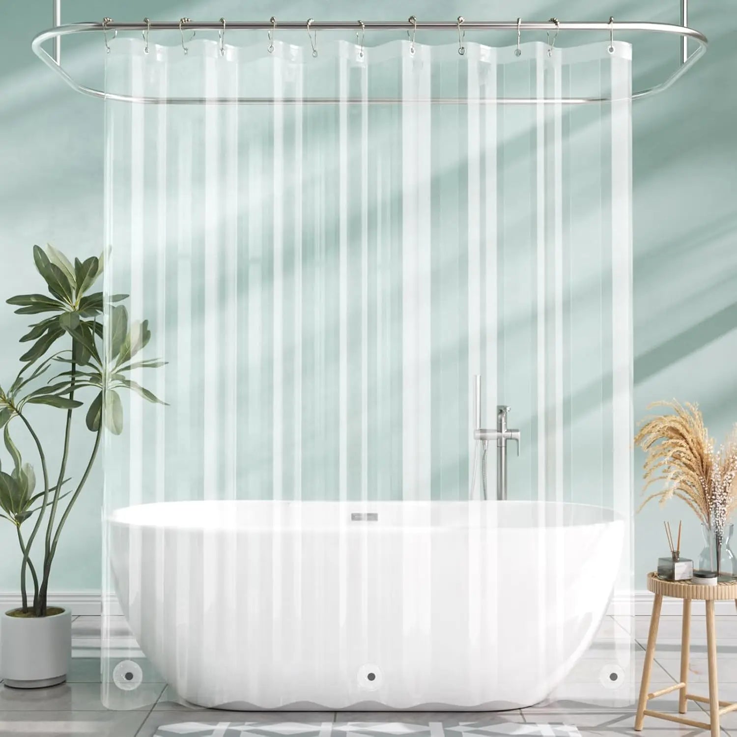 Transparent PEVA Shower Curtain – Waterproof with Magnetic Weights, Stain-Resistant and 12 Rustproof Eyelets