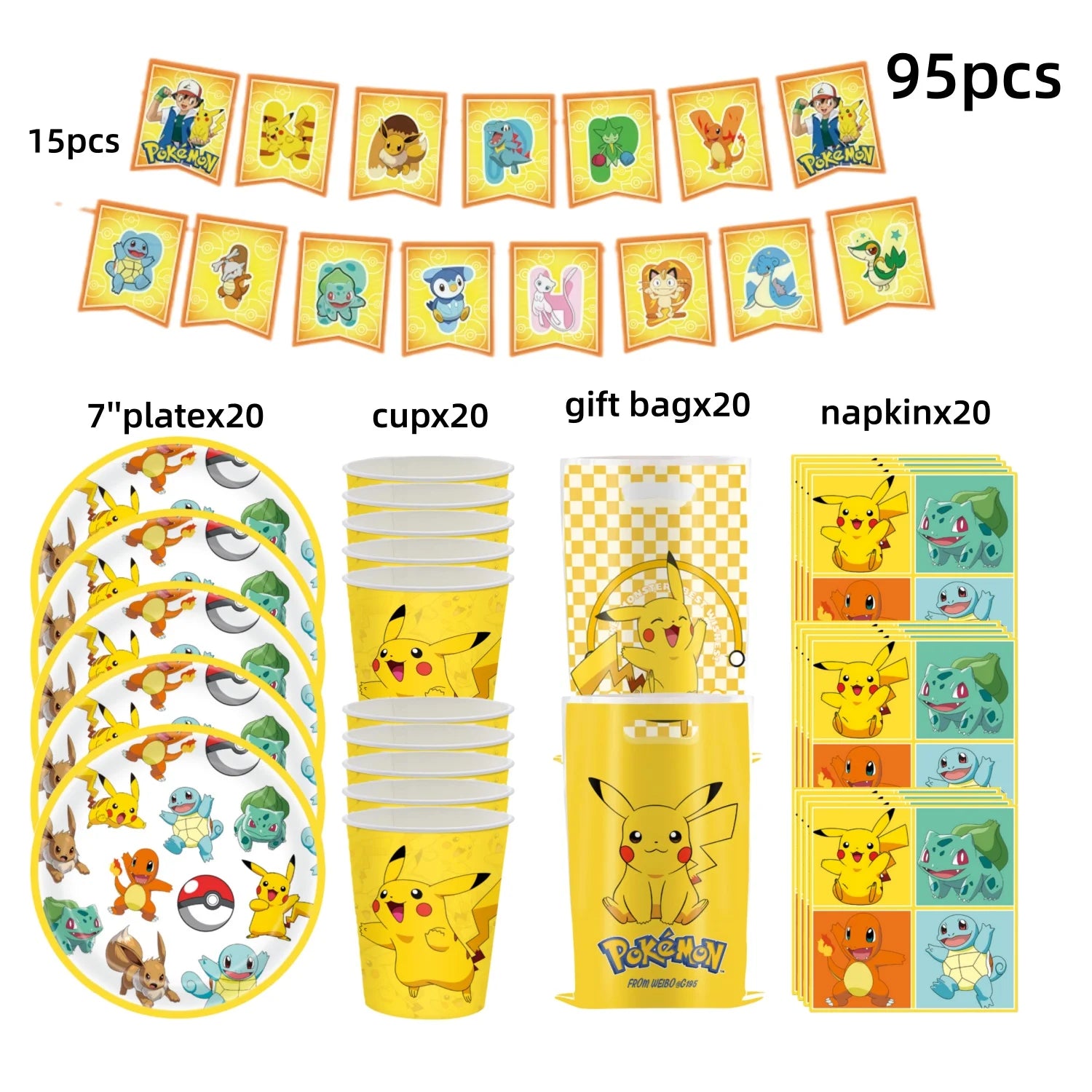 Pokémon Party Set – Pikachu Partygeschirr mit Tellern, Bechern, Servietten & Deko