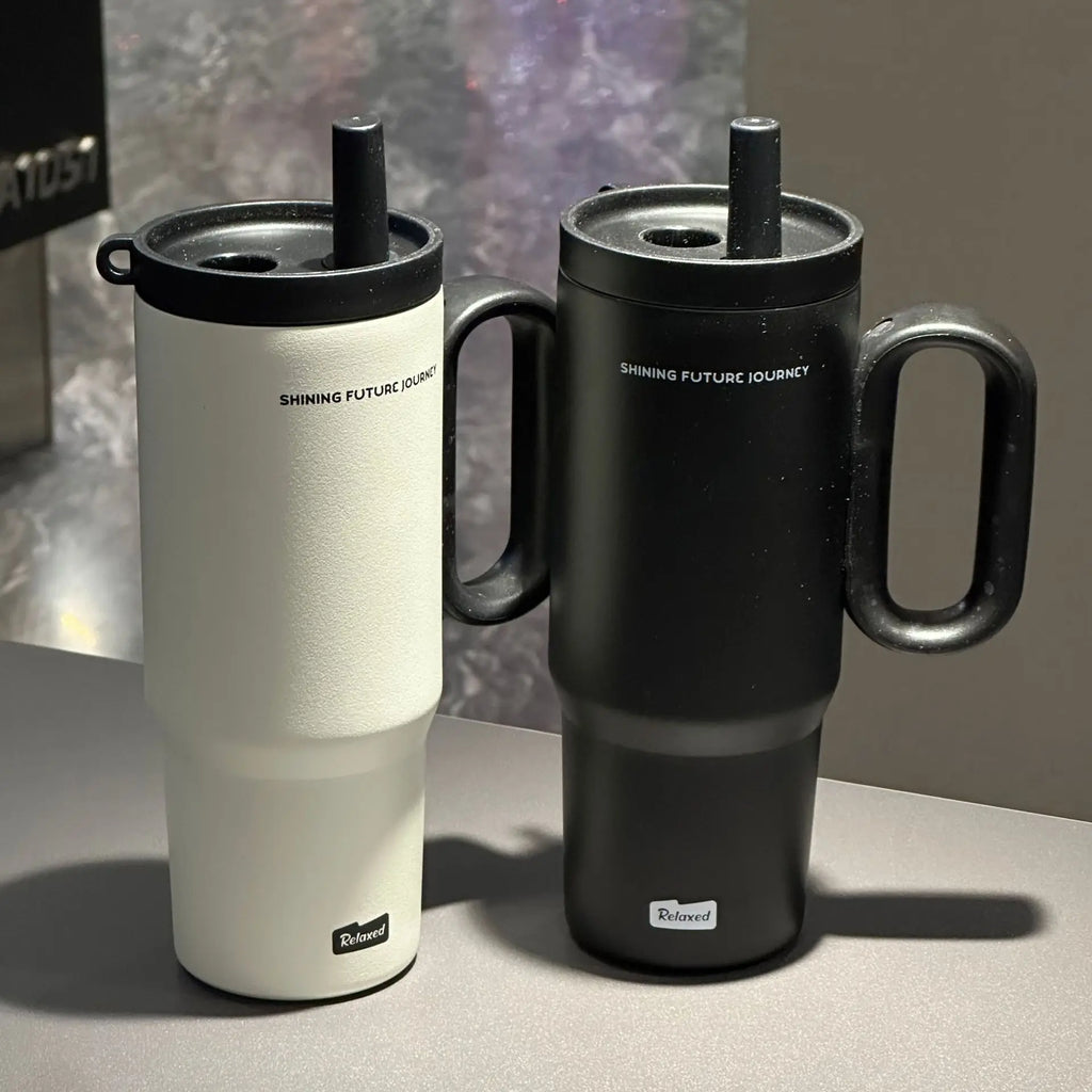 Edelstahl Thermosbecher 720ml – Mit Strohhalm & Griff, Vakuumisoliert für Kaffee & Reisen