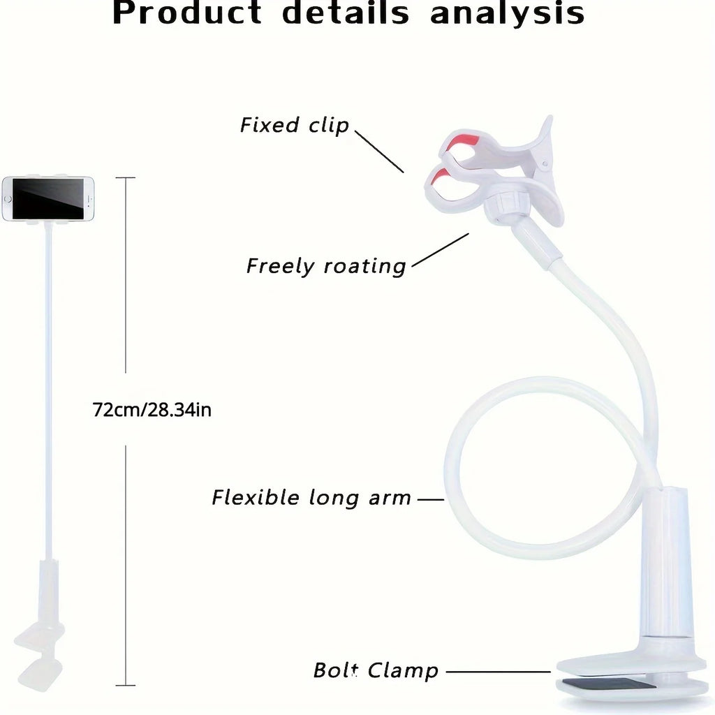 Lazy Night Desktop Cell Phone Clamp Holder, Flexible Long Arm Gooseneck, Lazy Person Mount with Grip, Overhead Live Mount