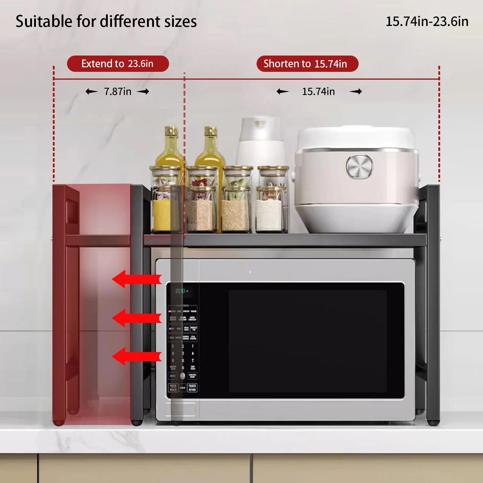 Erweiterbarer Mikrowellen-Regal-Organizer 42–64 cm – Rostfrei für Küche & Arbeitsplatte