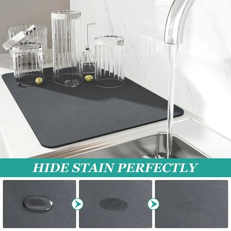 Super Absorbent, Large, Absorbent Kitchen Mat, Non-Slip, for Draining Coffee Dishes, Drying Mat, Quick Drying, Dish Mat