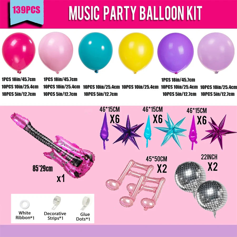 Kpop Geburtstagsdeko Set 139-teilig – Ballons, Sterne & Disco | Rosa, Lila & Türkis
