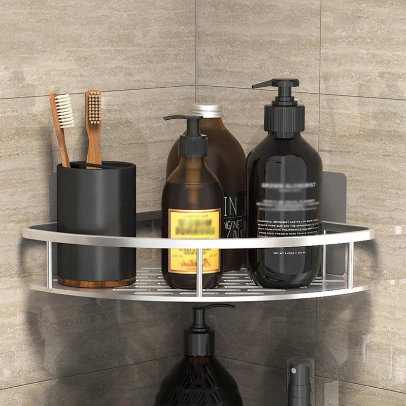 Duscheckregal ohne Bohren – Aluminium Wandregal für Bad, Shampoo & Zubehör | Schwarz & Silber