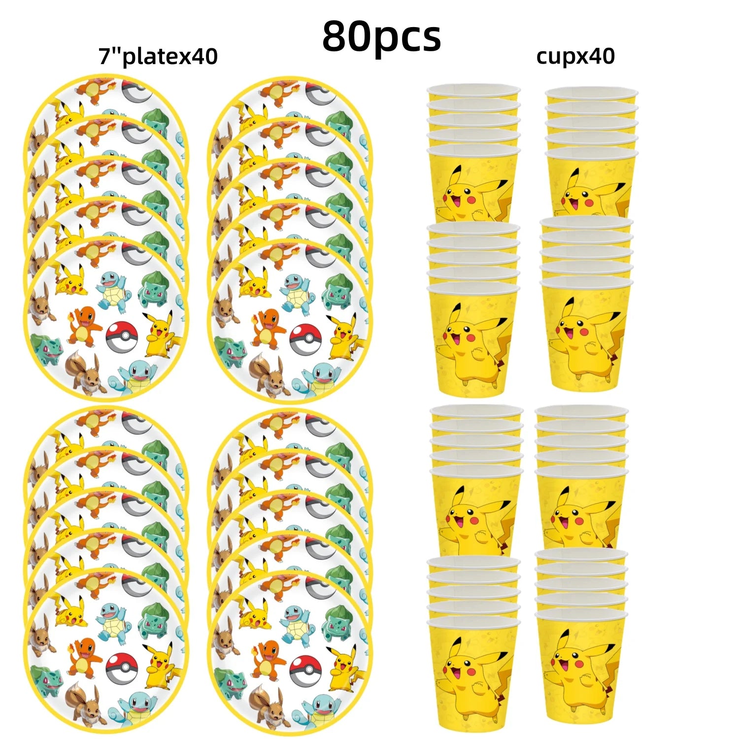 Pokémon Party Set – Pikachu Partygeschirr mit Tellern, Bechern, Servietten & Deko