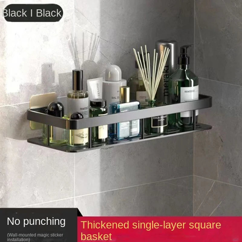Duscheckregal ohne Bohren – Aluminium Wandregal für Bad, Shampoo & Zubehör | Schwarz & Silber
